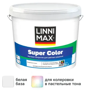 Краска для стен и потолков Linnimax Super Color моющаяся матовая цвет белый база 1 9 л