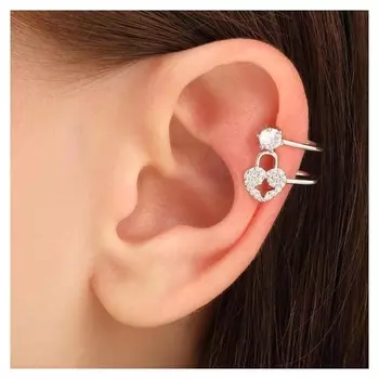 Серьга "Каффа" сердце со стразом, цвет белый в серебре