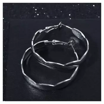 Серьги-кольца "Геометрия" вытянутые овалы, цвет серебро, D=4