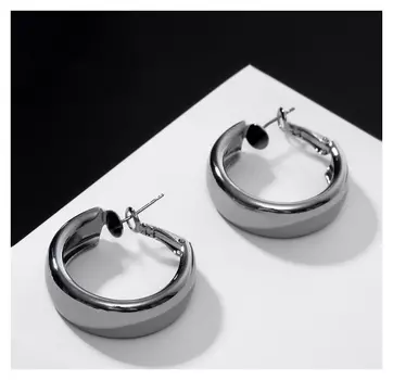 Серьги-кольца "Каньон" утолщённая линия, D=2,5, цвет серый