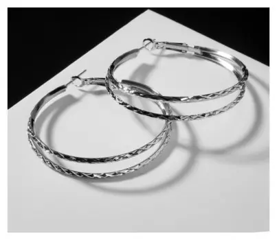 Серьги-кольца "Карма" косичка, цвет серебро, D=5