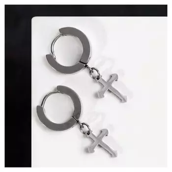 Серьги-кольца "Крестики" мини, D=1,3 см, цвет серебро