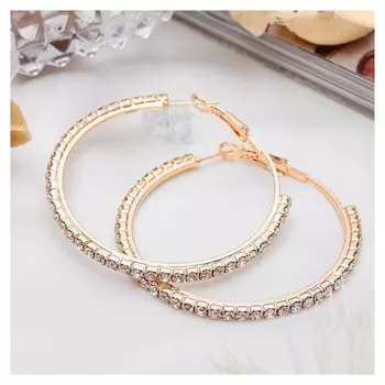 Серьги-кольца Princess дорожка, цвет белый в золоте, D=5 см