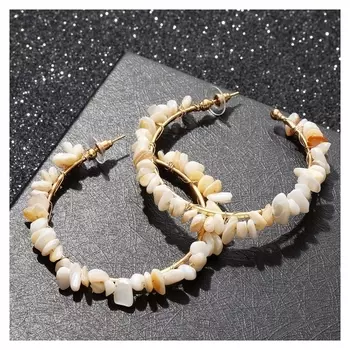 Серьги-кольца "Природа" камни, D=6,5 см, цвет белый в золоте