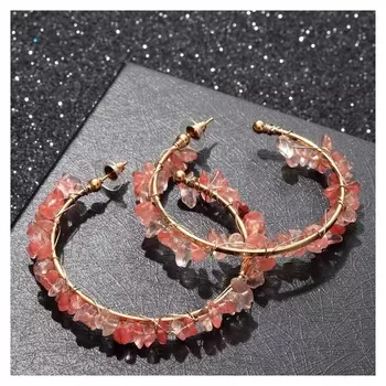 Серьги-кольца "Природа" камни, D=6,5 см, цвет светло-розовый в золоте