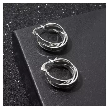 Серьги-кольца "Тринити" магистраль, D=1,5 см, цвет серебро