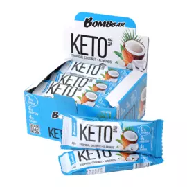Батончик Кето со вкусом тропического кокоса и миндаля, 12 шт*40 г, Bombbar
