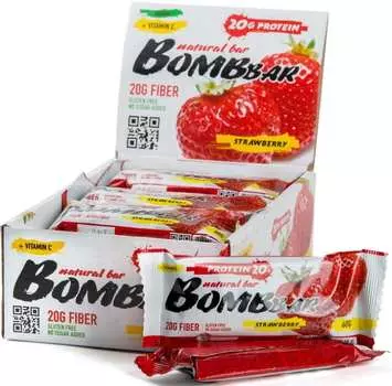 Батончик-мюсли «Клубника и миндаль», упаковка 21 шт по 45 г, BOMBBAR