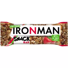 Батончик "SNACK BAR" (Клубника / тёмная глазурь без сахара), 40 г, IRONMAN