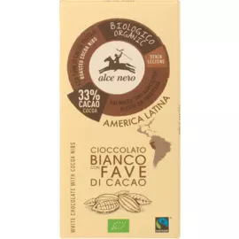 Белый Шоколад с дроблеными зернами какао плиточный, 100 г, Alce Nero