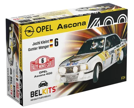 Platz Belkit Opel Ascona 400 1981, ралли Монте-Карло, пластиковая модель BEL019, 1/24