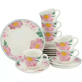 CreaTable Кофейный сервиз из фарфора на 6 человек 18 предметов Alba Rose 22754 CreaTable