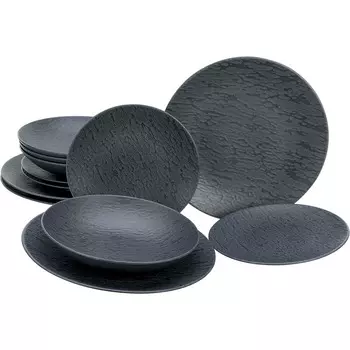 CreaTable Набор тарелок из керамогранита 12 предметов, черный Slate CreaTable