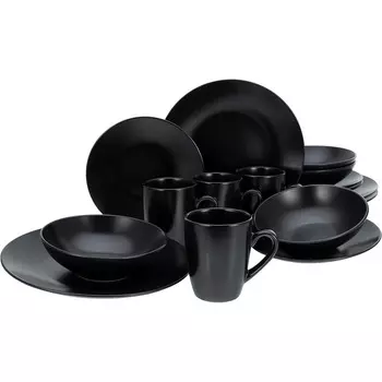 CreaTable Столовый сервиз из керамогранита на 4 человека 16 предметов Black Matt 25833 CreaTable