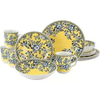 CreaTable Столовый сервиз из керамогранита на 4 человека 16 предметов, желтый Ming Flower Series 22246 CreaTable