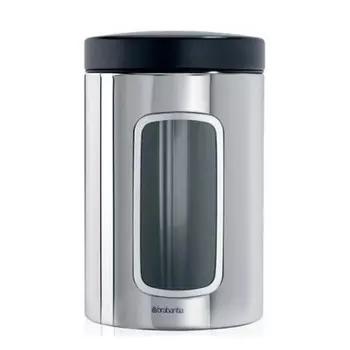 Brabantia Емкость для хранения сыпучих продуктов с окном 1,4 л глянцевая стальная с черной крышкой Brabantia