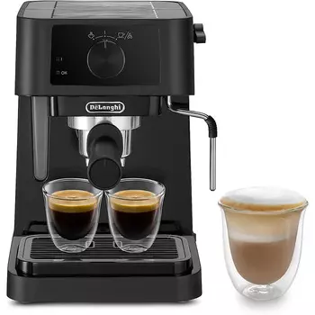 De'Longhi Эспрессо-машина на 2 чашки с насадкой для вспенивания молока, черная De'Longhi