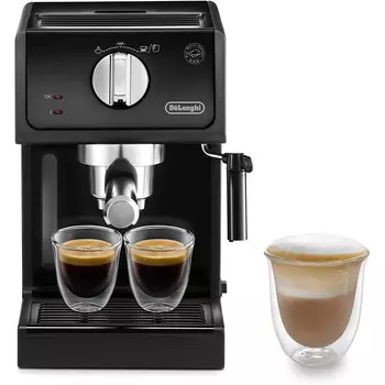 De'Longhi Эспрессо-машина на 2 чашки с насадкой для вспенивания молока, черная De'Longhi