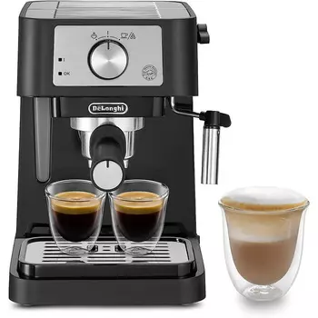 De'Longhi Эспрессо-машина на 2 чашки с насадкой для вспенивания молока, черная De'Longhi