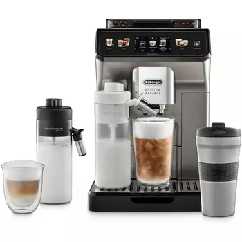 De'Longhi Кофемашина на 2 чашки с насадкой для вспенивания молока, серо-черная Eletta Explore De'Longhi