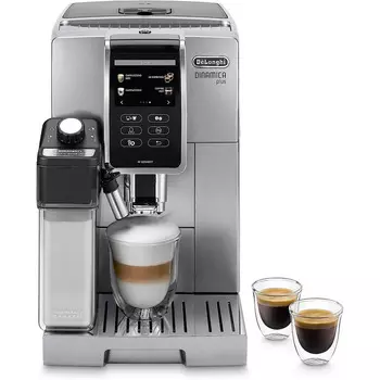 De'Longhi Кофемашина на 2 чашки с насадкой для вспенивания молока, серая Dinamica Plus De'Longhi