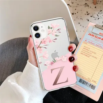 Модный чехол для телефона с буквами от A до Z, розовый персиковый цветок, для iPhone 11 12 Pro Max 7 8 Plus XS Max X XR, прозрачный мягкий чехол iPhone XR