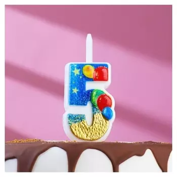 Свеча в торт "Воздушные шарики", цифра"5", 12 см