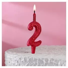 Свеча для торта, цифра "2", рубиновый узор