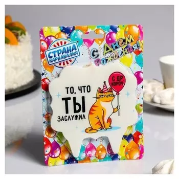 Свеча для торта С Днём Рождения То, что ты заслужил Котик 10×10 см