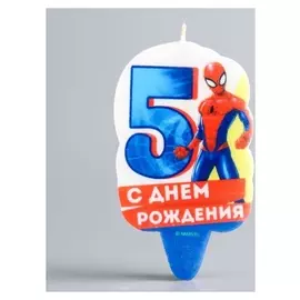 Свеча в торт 5 "С днем рождения", человек-паук