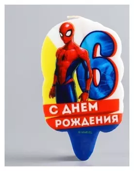Свеча в торт 6 "С днем рождения", человек-паук