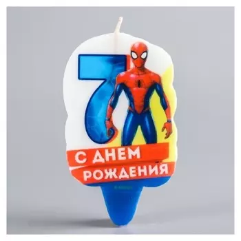 Свеча в торт 7 "С днем рождения", человек-паук