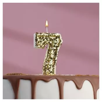 Свеча в торт «Блестки», цифра "7", золото, 6.5х4