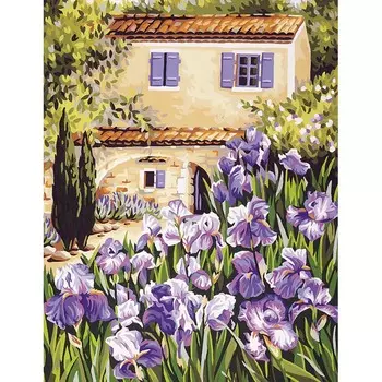 9880.0142.0154 Канва с рисунком Royal Paris 'Ирисы у дома' 45*60 см