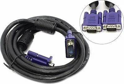 Кабель VGA(15M)-VGA(15M), ферритовый фильтр, 3 м, черный VCOM (VVG6448-3MO)