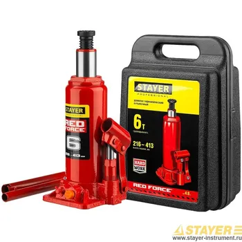 Домкрат STAYER RED FORCE 43160-6-K_z01, бутылочный гидравлический, 6 т, 21.6 см-41.3 см, кейс (43160-6-K_z01)
