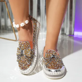 Туфли Muffin Shoes Женские туфли большого размера Лоферы на платформе Весна-лето Туфли Lazy Shoes Педаль со стразами 35 серебряный