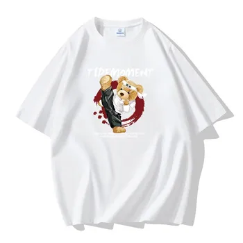 Мужская хлопковая футболка с короткими рукавами Kung Fu Bear, большой размер, свободная футболка S