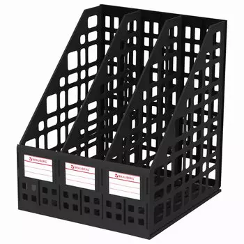 Лоток для бумаг вертикальный Brauberg MAXI Plus 3 отделения, пластиковый, черный (237013)