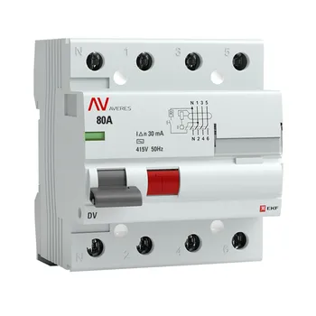 УЗО EKF Averes DV 80А 3P+N тип AC 30 мА 10 кА (rccb-4-80-30-ac-av)