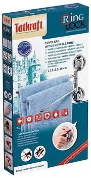 Вешалка для полотенец Tatkraft Ring Lock Легкий монтаж настенная с 3-мя подвижными планками