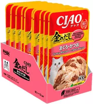 Влажный корм для кошек Ciao Kin no dashi Тунец Магуро и тунец Кацуо 60г (упаковка 48 шт.)