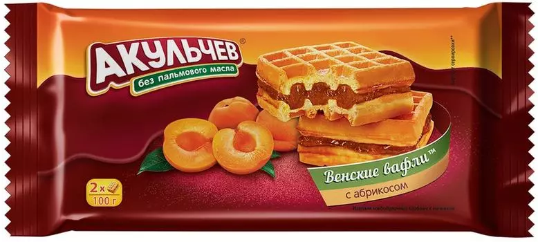 Вафли Акульчев Венские с абрикосом 100гс доставкой!