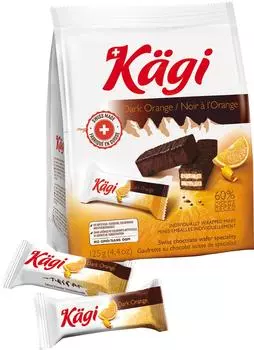 Вафли Kagi Dark Orange mini с начинкой из апельсинового крема в темном шоколаде 125г