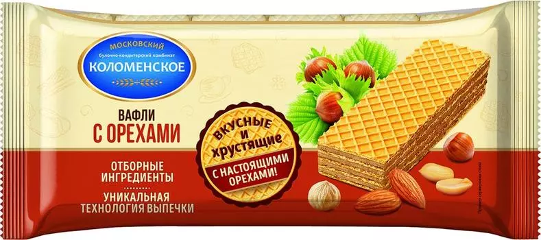 Вафли Коломенское c орехами 200г - Vprok.ru Перекрёсток