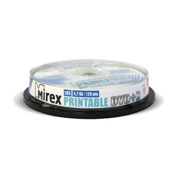 Диск DVD+R Mirex 204596 4.7 Gb, 16x, Cake Box, 10шт, Ink Printable