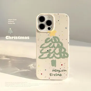 Милый чехол для телефона с изображением рождественской елки для iPhone 16 15 14 13 12 11 Pro Max X XS XR 8 7 Plus, новогодний подарок, противоударный, модный, трендовый чехол для телефона iPhone 15 бежевый