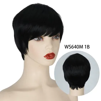 MERISIHAIR Короткие прямые волосы Парик для снижения возраста Перуанские волосы Полные парики для чернокожих женщин Цветной парик с челкой