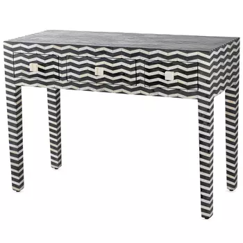 Стол рабочий черно-белый кость BONE INLAY TABLE 3 DRAWER