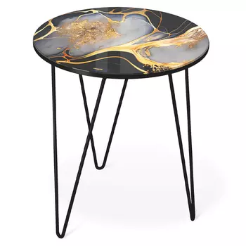 Стол журнальный с круглой столешницей из стекла Gold and Black Marble